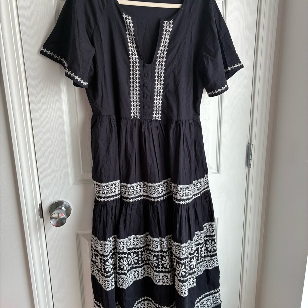 Draper James Black and White Embroidered Midi Dress